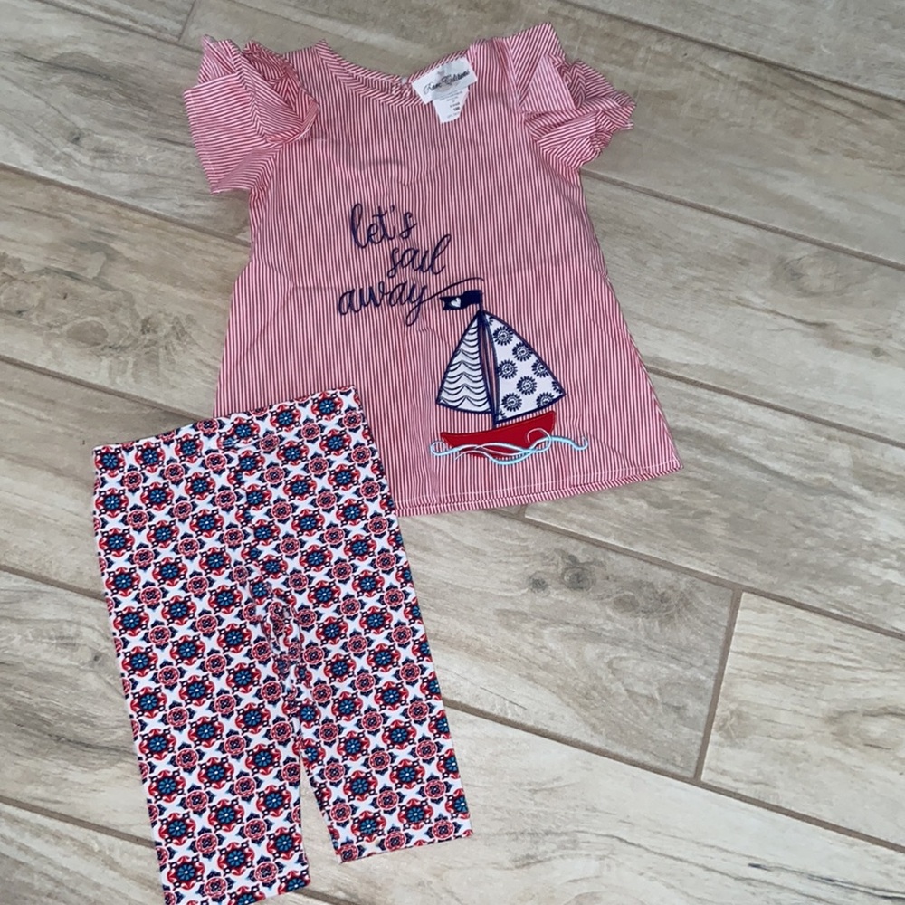 Girls 18 Months Nautical Red White Stripes Outfit - Picture 1 of 9